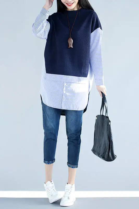 

BIG SIZE 4XL Spring Autumn Women Fashion Stripe Spliced Batwing Tops Ladies Female Plus Large Long Loose Blouse Shirt Blusas