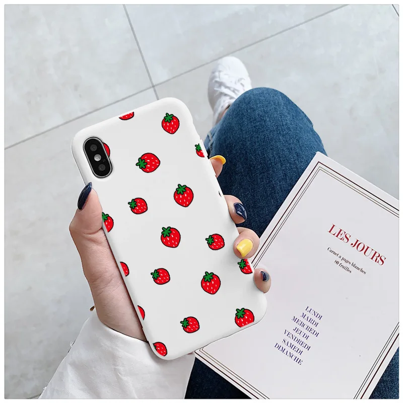 

Cute Summer Fruit Strawberry Coque Phone Case for Apple iphone 11 pro max 8 7 6 6S Plus X XS MAX SE2020 XR cover white red