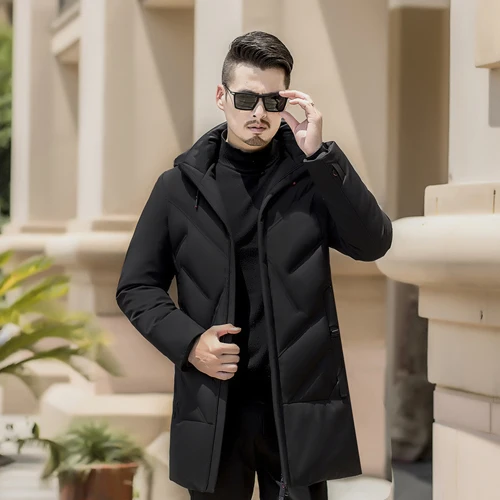 black Зимние длинные теплые куртки хлопковое пальто для мужчин парка Hombre длинная куртка пальто кашемир мужские ветровки парки хлопковая одежда - Цвет: black