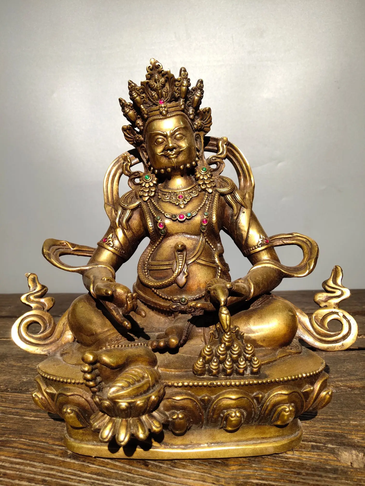 

Коллекция тибетских храмов 13 дюймов, старая бронзовая мозаика, драгоценный камень Хуан кайшен, желтый Бог богатства, искусственные Будды, у...