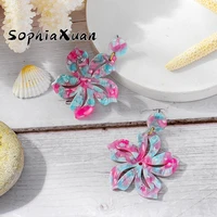 sophiaxuan hawaiian new style earrings fashion big flower acrylic dangle earring wholesale jewelry for women 2021 trend party