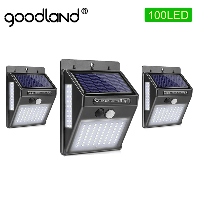 Goodland 100 LED Солнечный Свет наружная Солнечная садовая Лампа PIR датчик движения свет