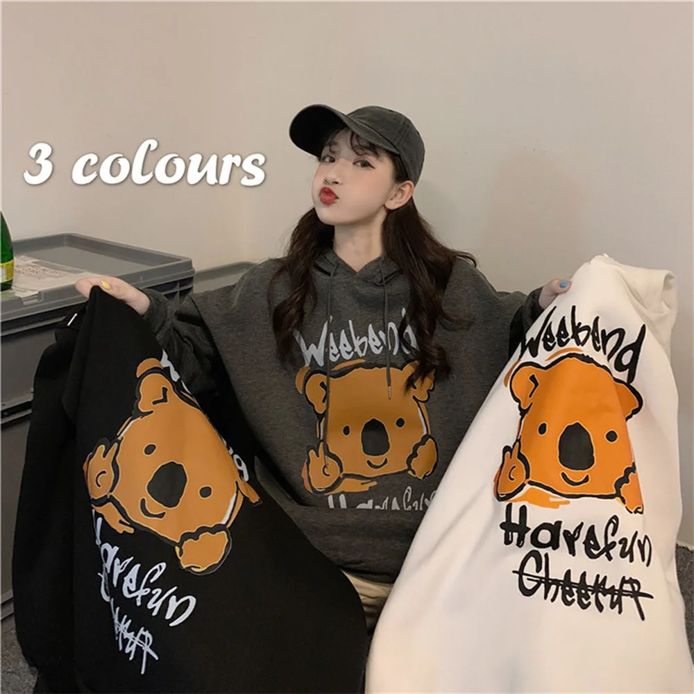 

Sweatshirt Women 2021 New Korean Version Loose Printed Hoodie Round Neck All-match Student Cartoon Hooded Autumn Winter Pullover