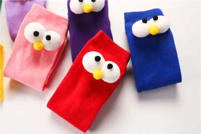 Baby Cotton Long Socks Toddler Colorful Cute Cartoon 3D Big Eyes Sock Kids Solid Color Socks Spring Autumn Fashion Kids Gift