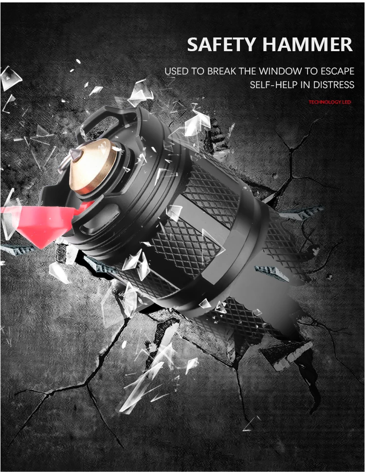 

Super BrightXHP90 LED Flashlight With Charge Display Function Tactical Window Breaker 3 Modes Searchlight Camping Light Lantern