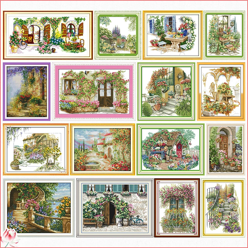 

Flowers Scenery Stamped Cross Stitch Kits Handmade Embroidery 11CT 14CT Counted Printed Needlework Decoration Patterns Sets Gift