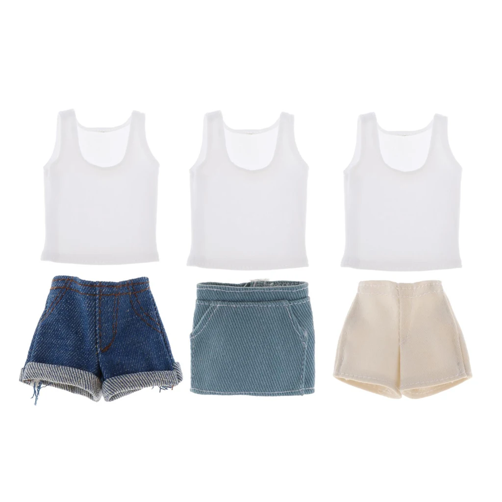 

1/6 Female Action Figure White Casual Vest Top & Denim Shorts Or Skirt Suit