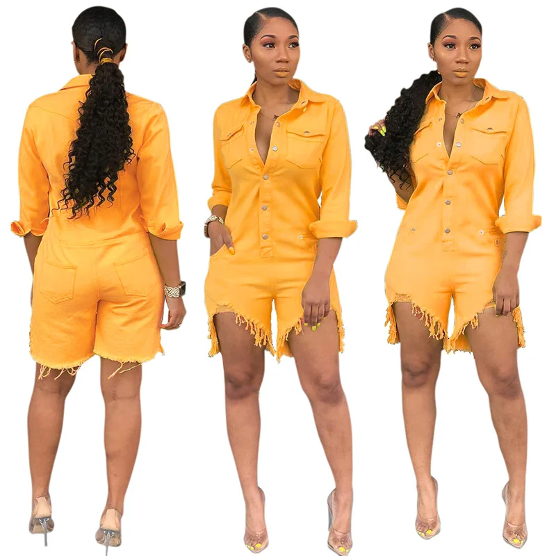

Women Sexy Slim Cowboy Jumpsuit Irregular Straight Casual Rompers Long Sleeve Turn-down Collar Pocket Loose Playsuits Hot Sale