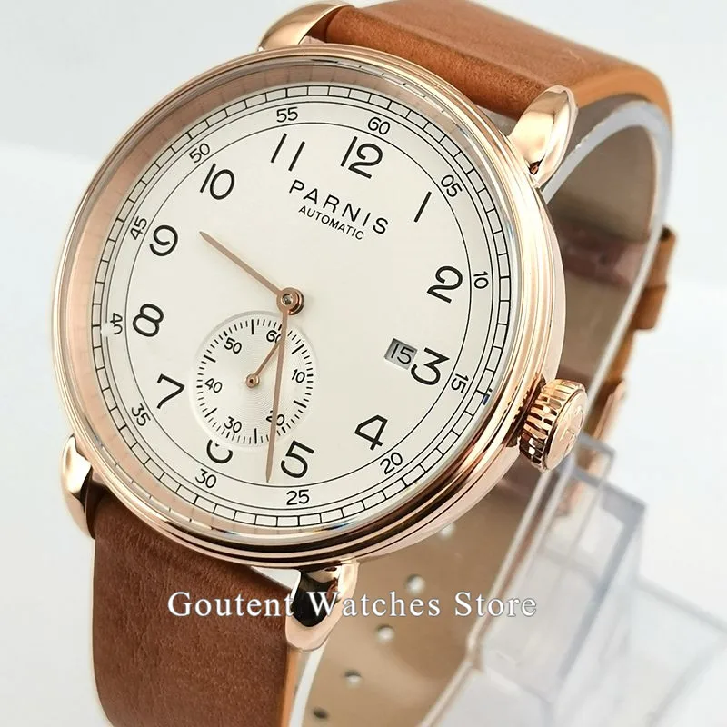 Parnis мужские часы 42 мм топ роскошные механические Розовый Золотой корпус часов