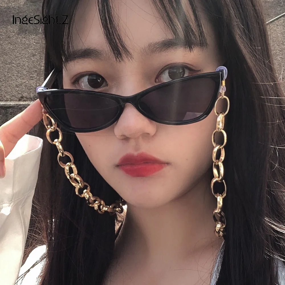 

IngeSight.Z Curb Cuban Chunky Thick Sunglasses Chain Pearl Pendant Eyeglass Chains Cord Holder Lanyard Glasses Neck Strap Rope