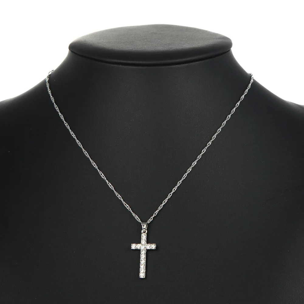 

2020 New Trend Rhinestone Cross Necklace For Women Water-wave Chains Pendant With Charms Jewelry Accessories Christmas Gifts