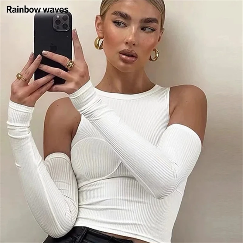 Женская футболка в рубчик Rainbowwaves трикотажные однотонные тонкие перчатки