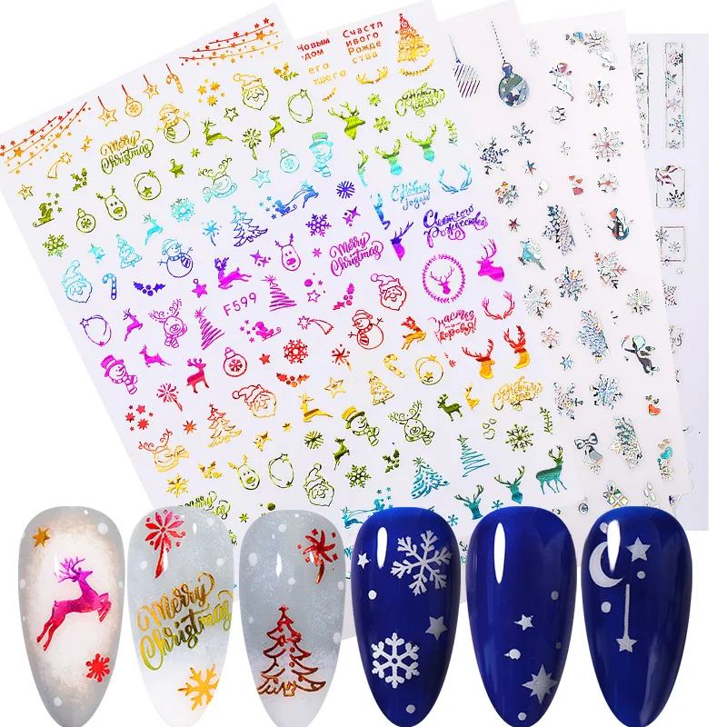1 лист 3D наклеек для ногтей со снежинками оленями Санта Клаусом рождественские
