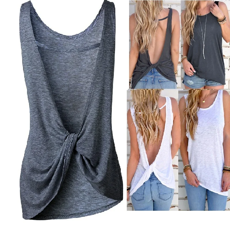 

Women Sexy Sleeveless Vest Women Sexy Sleeveless Backless Vest Sexy Tops Open Back Knotted Crop A Line shirt