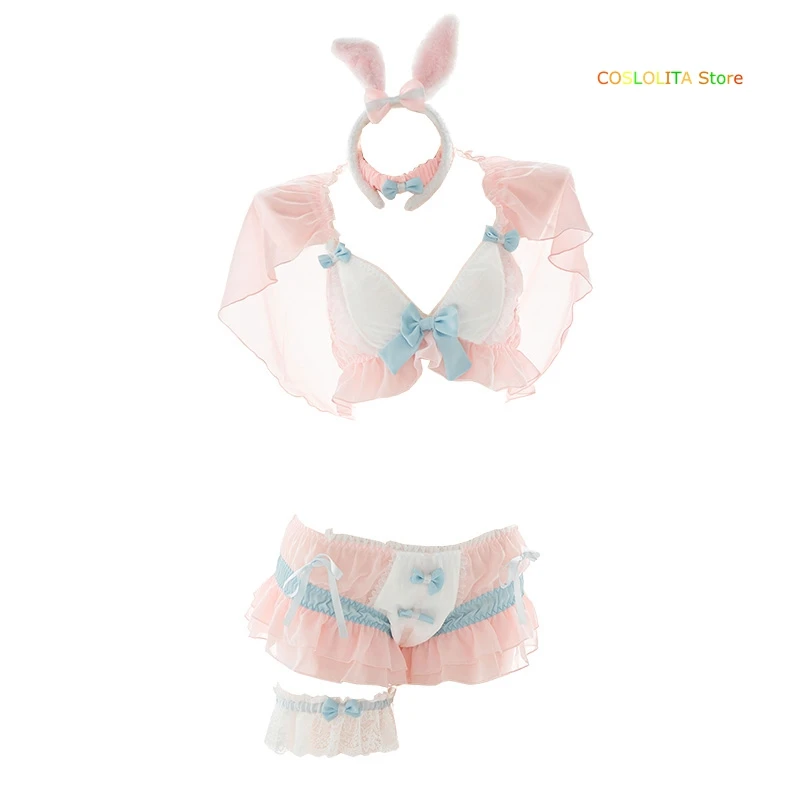 

Women Nun Uniform Hollow Out Long-sleeved Sexy Blouse Girls Student Sweet Vintag Ultra-short Ribbon Lace Bow tie Suit Cosplay