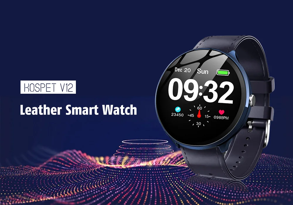 Kospet V12 кожаные Смарт часы из закаленного стекла Bluetooth пульсометр мониторинг
