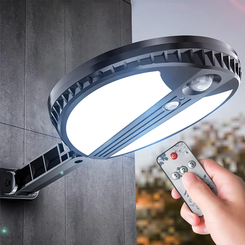 

LED Solar Street Lights Waterproof Wall Lamp Outdoor PIR Motion Sensor Remote Control For Front Door Garage Night Illumination