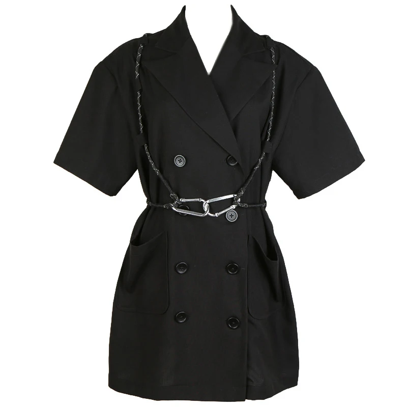 [EAM] женский черный блейзер с пряжкой на пуговицах большой размер новая свободная