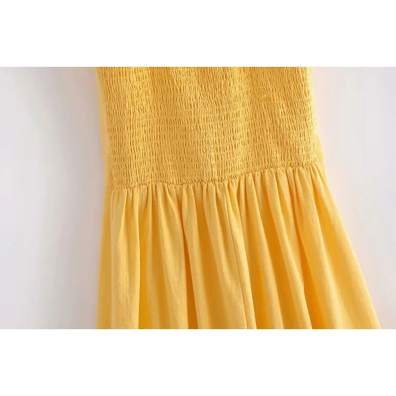 

LINLING 2021 Women Summer Fashion Solid Color Bow Tie Button Casual Dress Female Vintage V-Neck Sleeveless Backless Midi Skirts