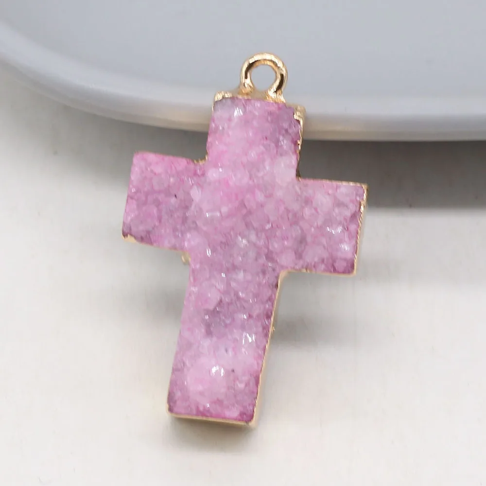 

Natural Semi-precious Stone Pendant Cross Shape Agate Crystal Bud DIY Jewelry Making Necklace Bracelet Gift