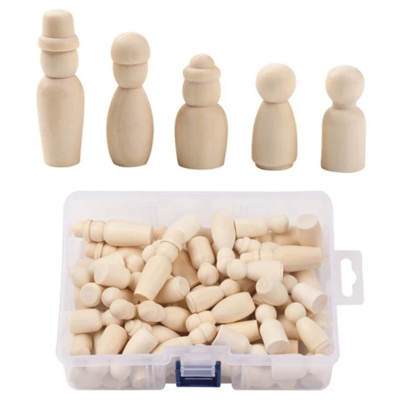 

60Pcs DIY Crafts Peg Dolls Maple Unpainted Wood Kids Birthday Gifts Handmade Unfinished Weddings Decor Doll Set