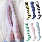 Милые розовые длинные носки в стиле Лолиты, гольфы для пикантные носки, гольфы для девочек, женские длинные синие и белые носок в полоску