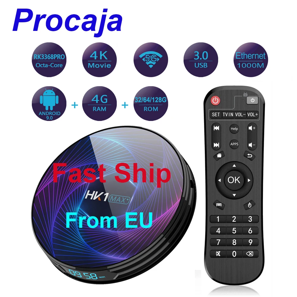 Procaja HK1Max + Android 9 0 HK1 Max tv BOX 2G/4G ram 32G/64G/128G rom RK3368PRO Восьмиядерный 1000M LAN