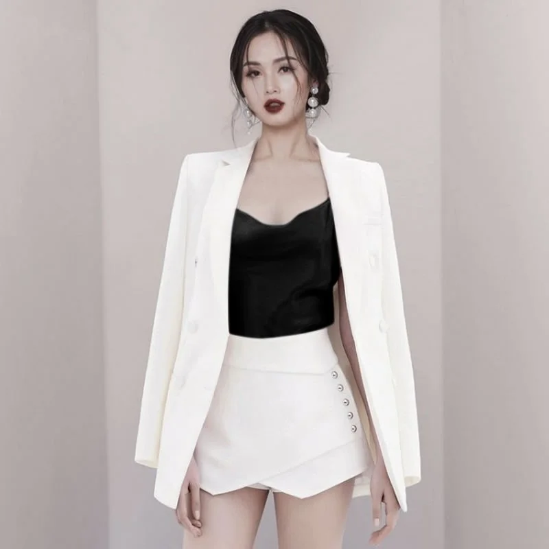 Женский офисный деловой костюм из 3 предметов пикантный комплект блейзера и шорт