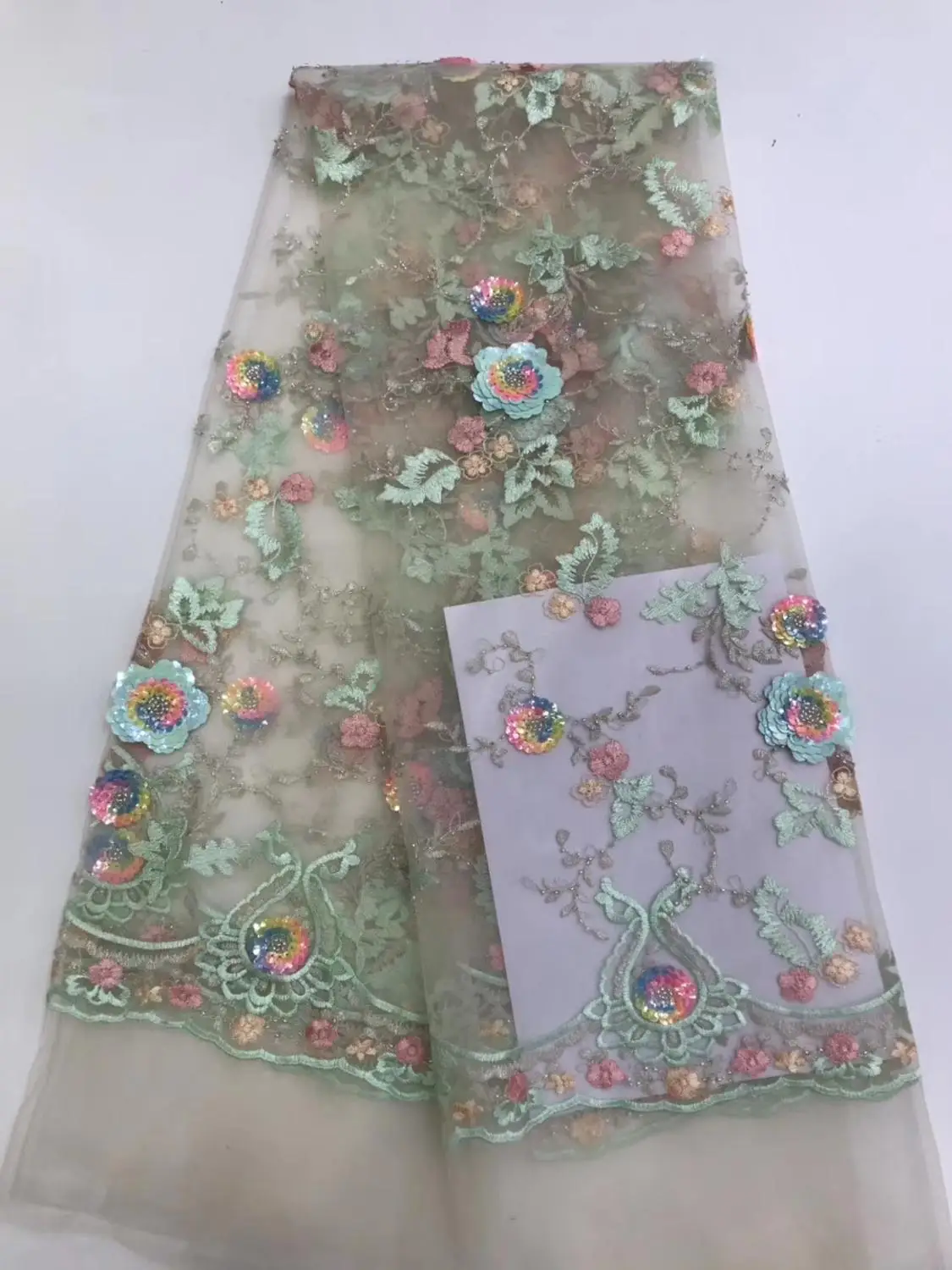 

newest muti color sequin Modern design French net lace fabric African sequins lace embroidery tulle lace fabric for party dress