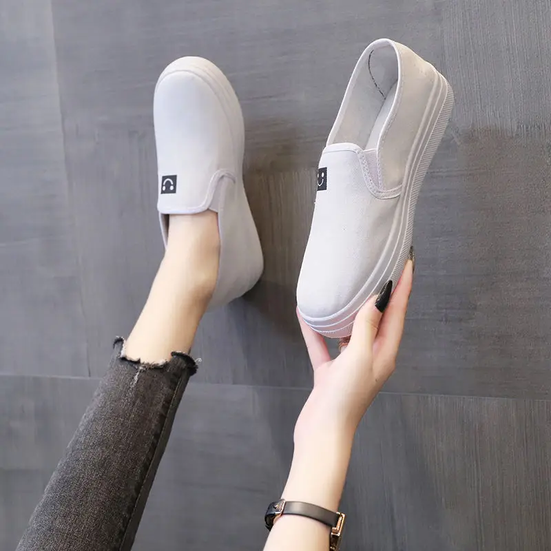 

2021 Spring and Summer New Canvas Casual Cloth Shoes Korean Version of A Pedal All-match Thick-soled Lazy Women's Shoes