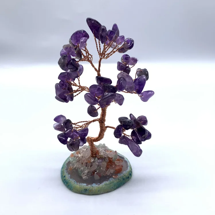 Natural Crystal Tree Amethyst Rose Quartz Aquamarine Lucky Agate Slices Mineral Stone Feng Shui Home Room Decor Figure | Дом и сад