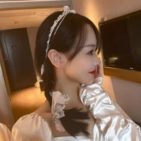 2021 fashion simple personality hair band double row design and color with diamond ribbon headdress net red temperament design