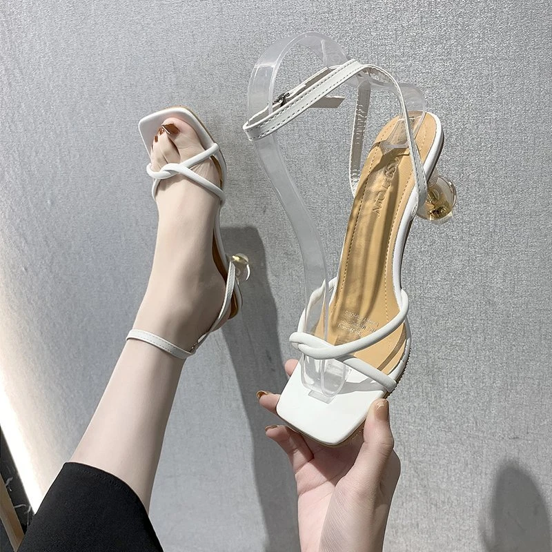 

Босоножки женские на высоком каблуке, модные дизайнерские сандалии с открытым носком, туфли с прозрачным каблуком, цвет белый/черный, обувь ...