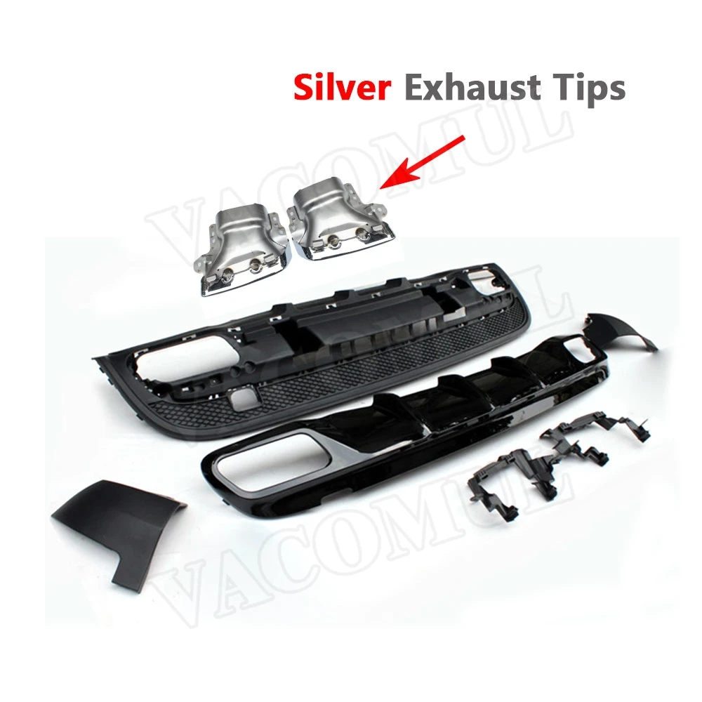 with Silver exhaust Для X456 задний диффузор губ планки с 4 Выпускной советы для Benz GLA класса X156 GLA45 Спорт- ABS задний бампер Hugger - Цвет: with Silver exhaust