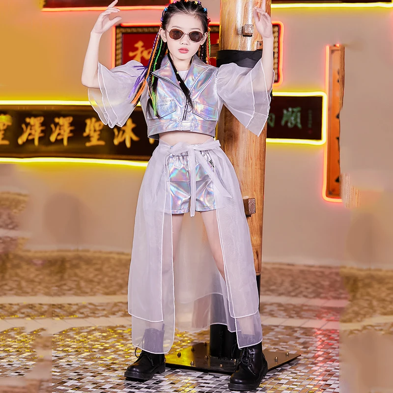 

2020 Fashion Kids Stage Silver Costume Children'S Show Clothes Hip Hop Girl'S Jazz Performance Outfit Model T-Stage Clothing