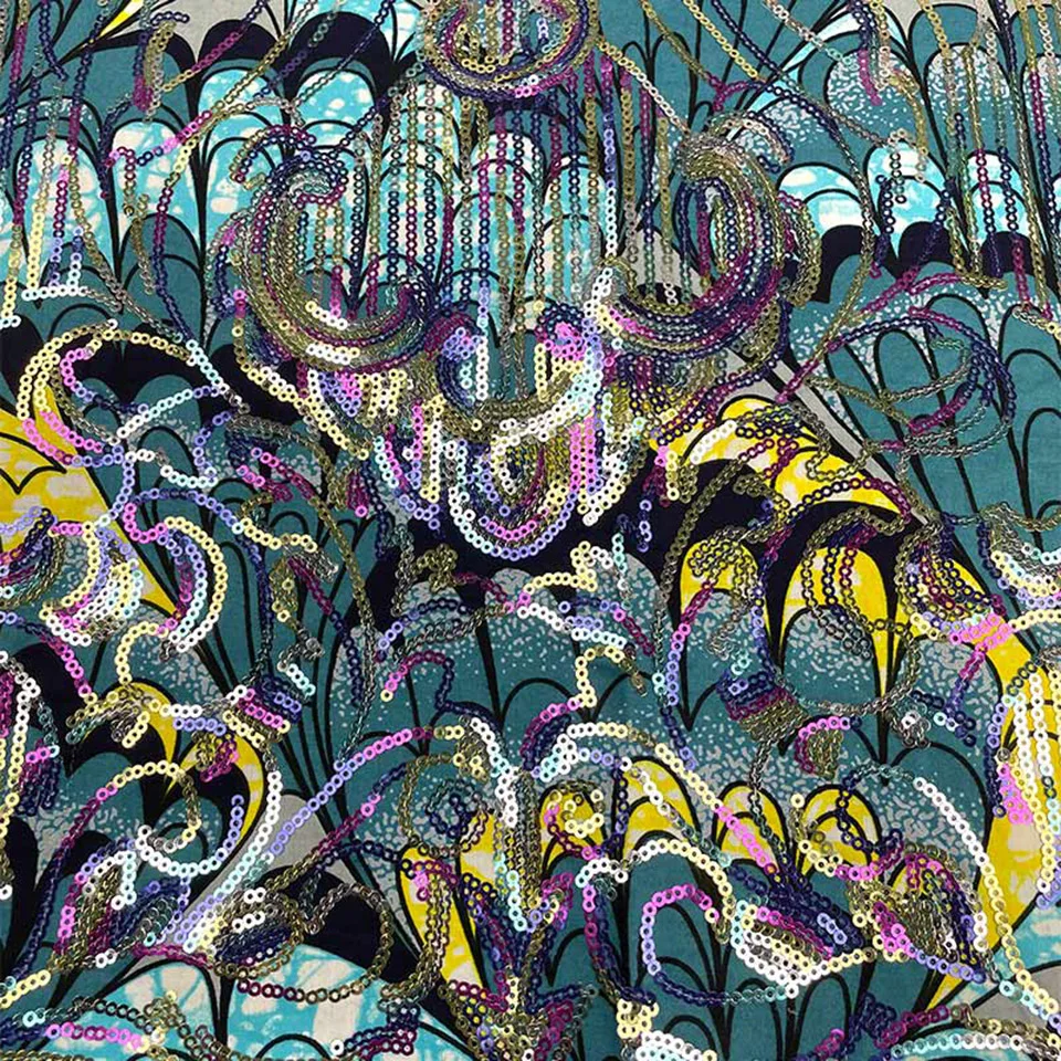 

Latest Sequins African Fabrics 100% Cotton Batiki Wax Prints Kitenge/Pagnes/Kikwembe Embroidered Sequins YXL-57