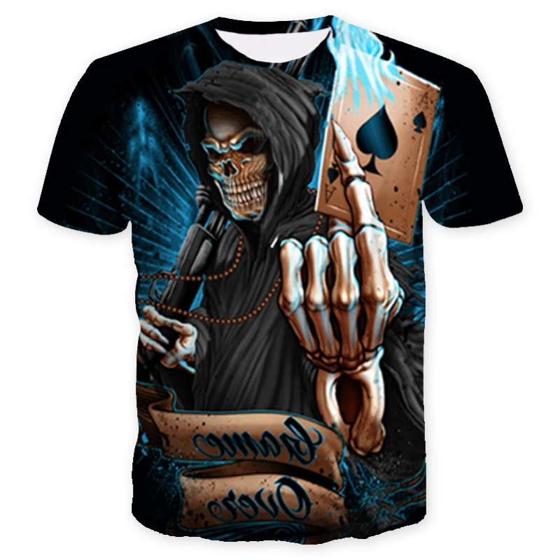 

Футболка мужская с 3D-принтом черепа, модный топ в стиле хип-хоп, ужасная рубашка с круглым вырезом, уличная одежда больших размеров, лето