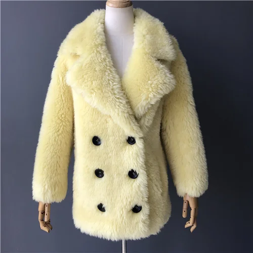 Yellow Женское зимнее пальто из натуральной шерсти, мягкое теплое пальто из натурального меха, Новое поступление, Женское пальто из натурального овечьего меха - Цвет: Yellow
