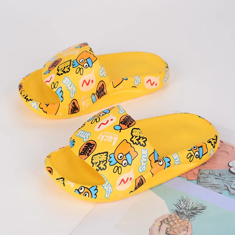 

Hot Unisex Yellow Printing Slides Men Slippers Platform Cute Fish Mouth Slippers Female Summer Flip Flops Men Zapatillas Mujer