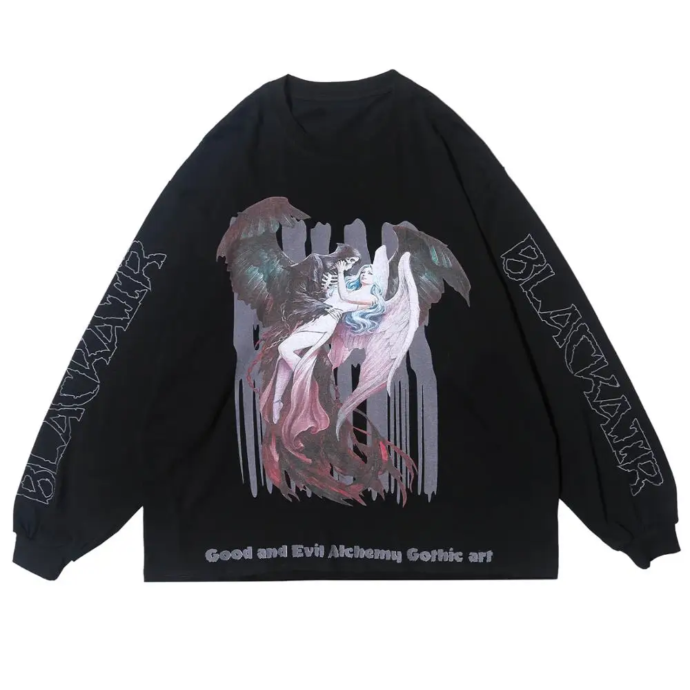 Мужской хлопковый свитшот с принтом дьявола и ангела Черный Повседневный
