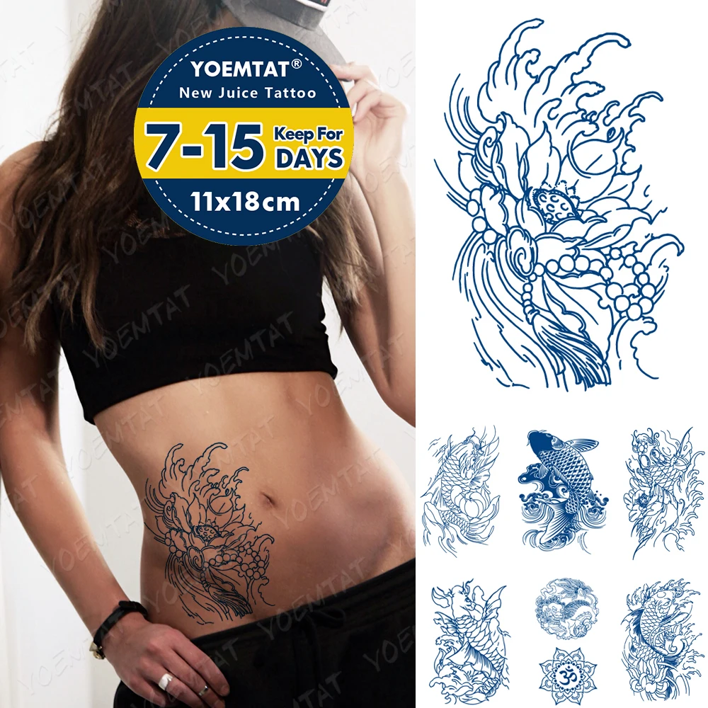 

Juice Ink Tattoos Body Art Lasting Waterproof Temporary Tattoo Sticker Lotus Tatoo Arm Fake Yoga Kirin Dragon Tatto Women Men