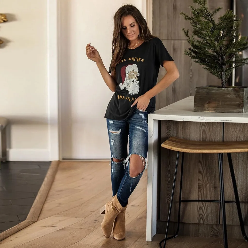 

Christmas Xmas Pullover Women Elk Plaid Tops Blouse O-Neck Short-sleeved Blouse Vintage Casual Pullover Top Streetwear#0911