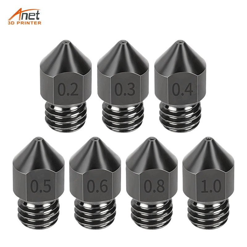 Anet MK8 Hardened Steel Nozzles M6 Thread Mold Steel Extruder Extrusion 3D printers Hard steel Nozzle Thread 1.75mm Printer part