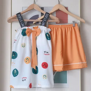 Пижамный комплект женский с коротким рукавом, тонкий хлопковый комплект из 2 предметов, одежда для сна, пикантная Домашняя одежда, короткие штаны, лето