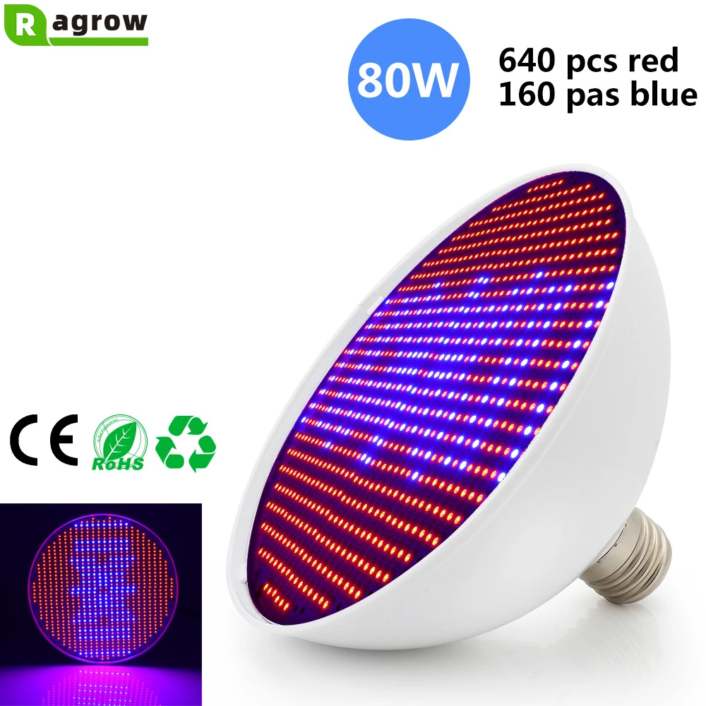 

80W E27 E40 Growing Lamp Bulbs Full Spectrum 800 LEDs Red Blue Lights Fruit and Vegetable Nursery Potted Plant Globe Fill Lights