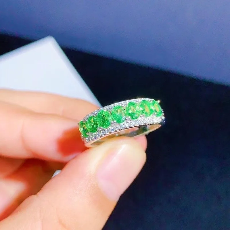 Кольцо из 100% натурального серебра с цаворитом для повседневной носки 7 шт. 3*4 мм