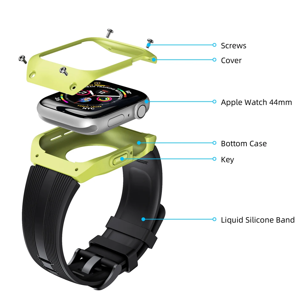 black-green Силиконовый ремешок для часов TPU чехол для часов Apple Watch Series 4 44 мм Полная рамка Защита экрана для IWatch Series 4 44 мм ремешок для часов - Цвет: black-green