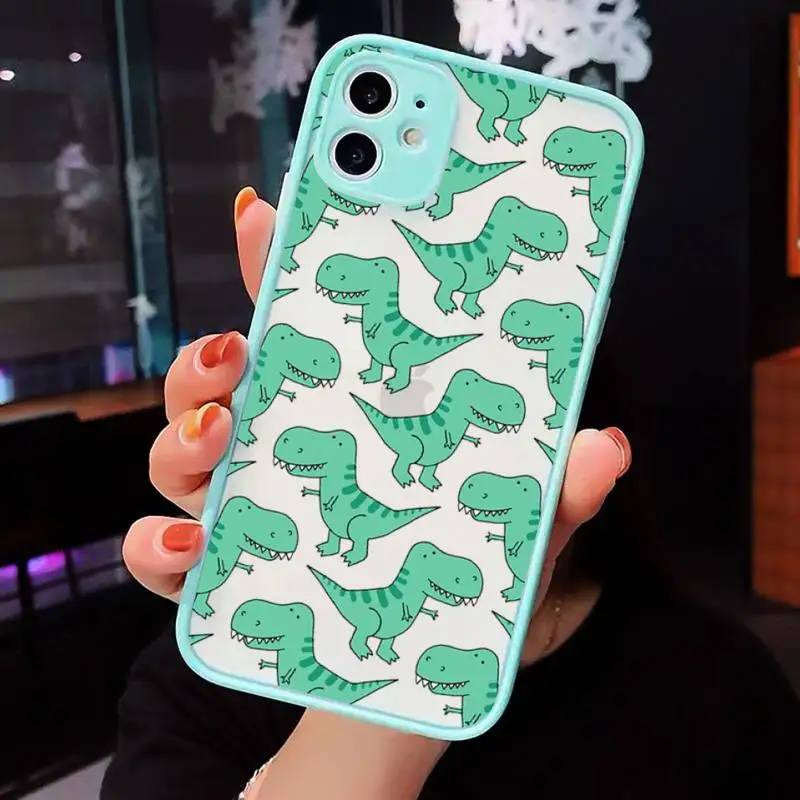 

dinosaur Phone Case For iPhone 12 11 Mini Pro XR XS Max 7 8 Plus X Matte transparent blue Back Cover
