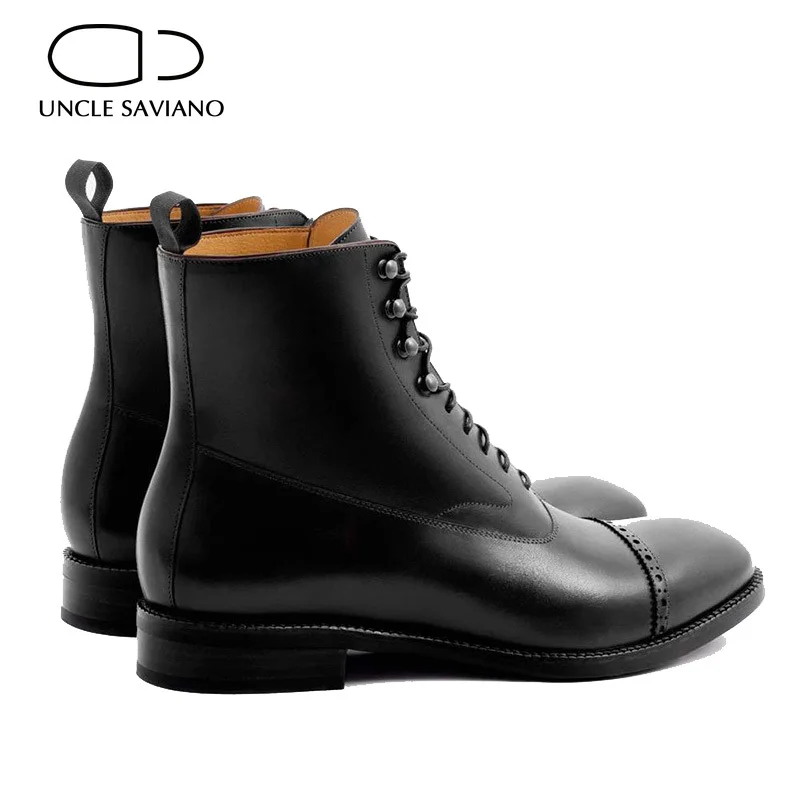 Ботинки мужские зимние из натуральной кожи со шнуровкой с вельветовым покрытием