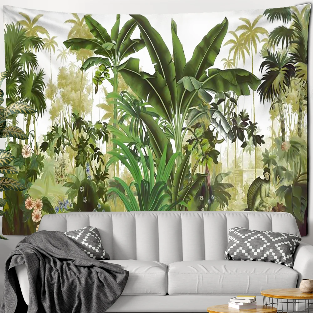 Tropical Leaves Palm Tree Tapestry Wall Hanging Flowers Pattern Beach Wall Tapestry Animal Backdrop Wall Cloth Carpet Tapestries
